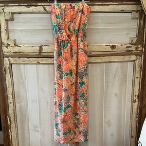 Newbury Kustom Orange Printed Strapless Sundress
